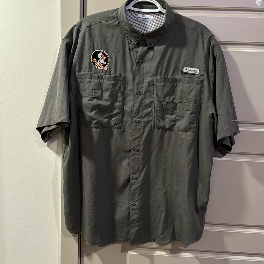 Columbia PFG Performance Fishing Gear Omni-Shade Gray FSU Button-down - Sz L